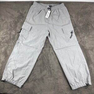 JMIERR Mens Cargo Jogger Pants Light Gray Techwear Adjustable Toggle Cuffs Sz 42